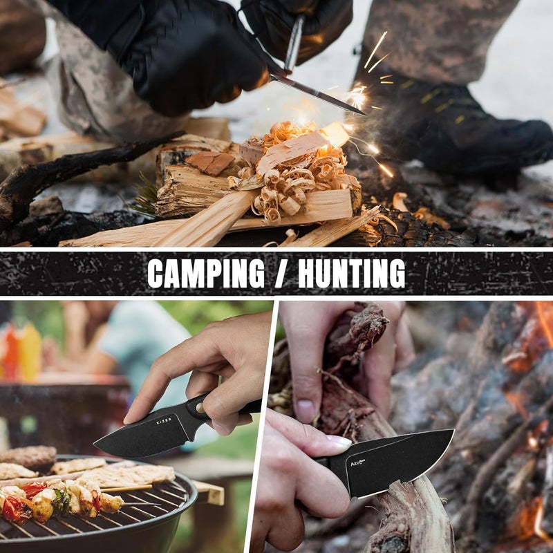 KIZER سكين ثابتة من هاري مع غمد، شفرة نيترو V بطول 3.14"، سكين صيد EDC مع مقبض G10 باللون الأخضر الزيتوني، سكاكين صغيرة للبوشكرافت، سكاكين تخييم خارجية للرجال والنساء، 1077M2 - Image 2